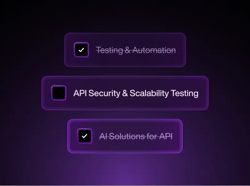 API testing options with checked and unchecked selections.
