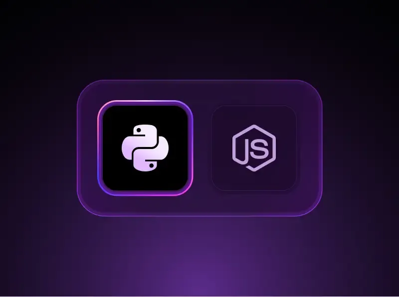 Logos of Python and JavaScript on a dark background.